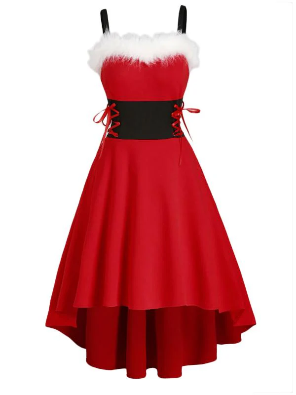 1950s Strap Furry Lace Up Dress - Image 2