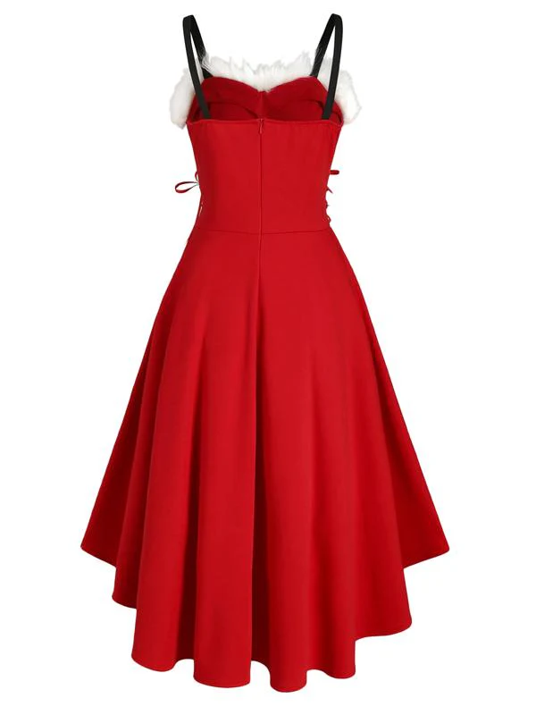1950s Strap Furry Lace Up Dress - Image 4