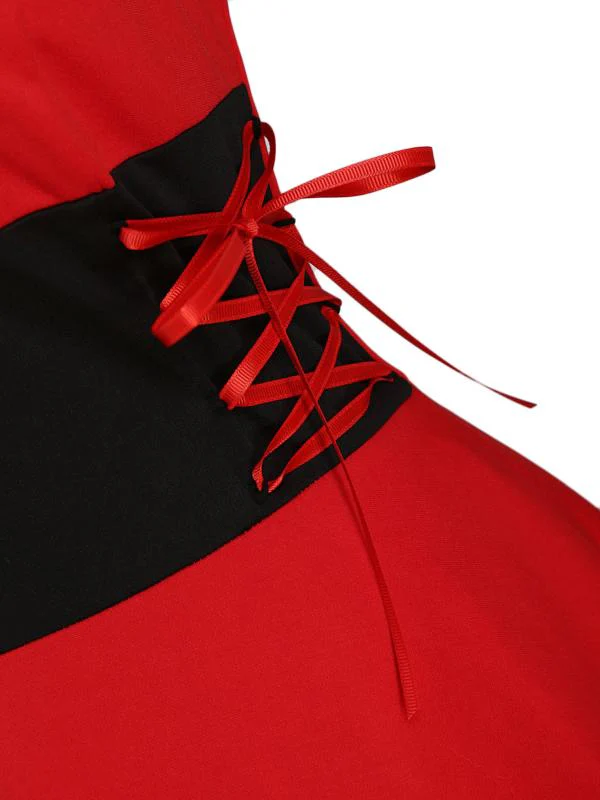 1950s Strap Furry Lace Up Dress - Image 5