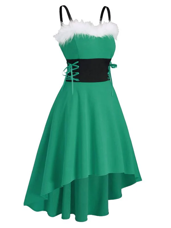 1950s Strap Furry Lace Up Dress - Image 8