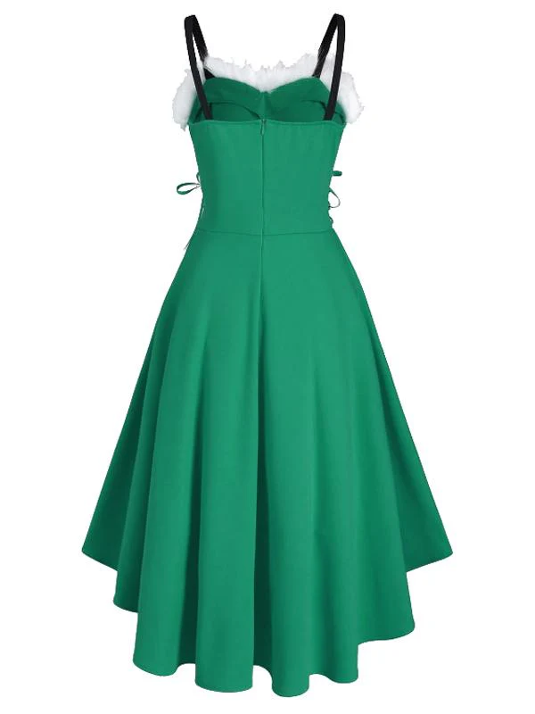 1950s Strap Furry Lace Up Dress - Image 9