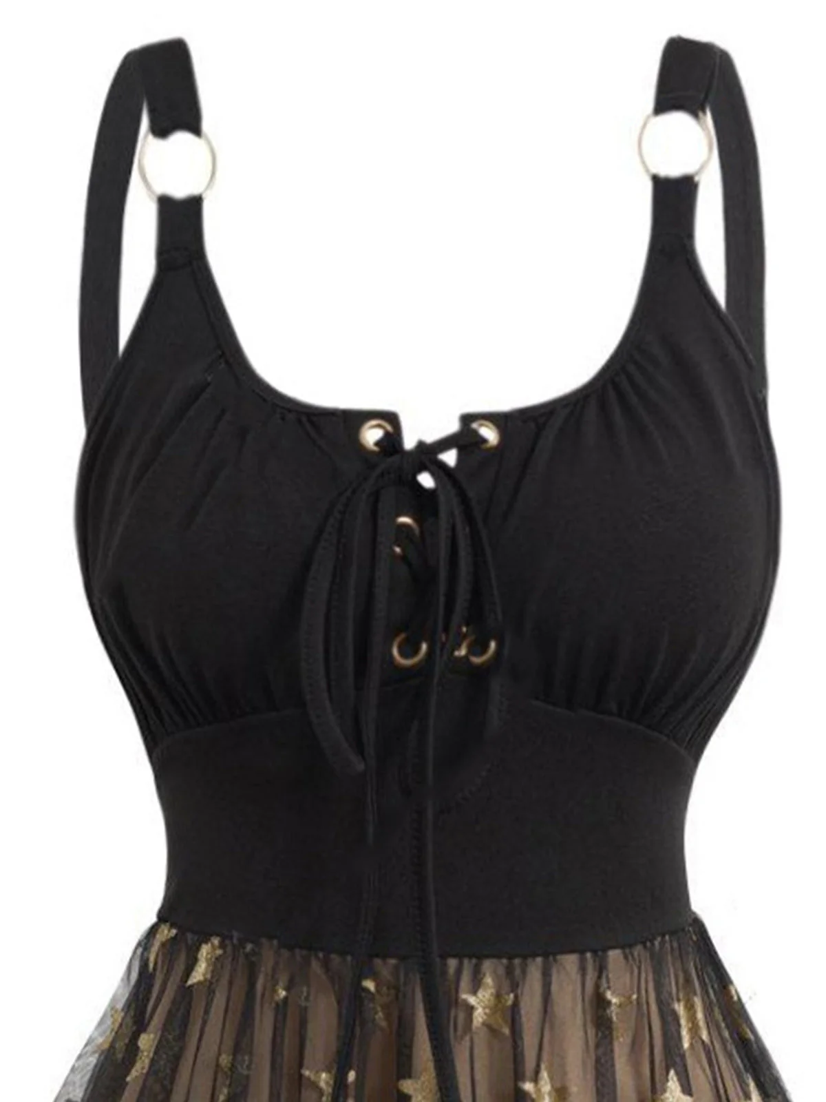 1950s Strap Mesh Stars Lace-Up Dress - Image 2