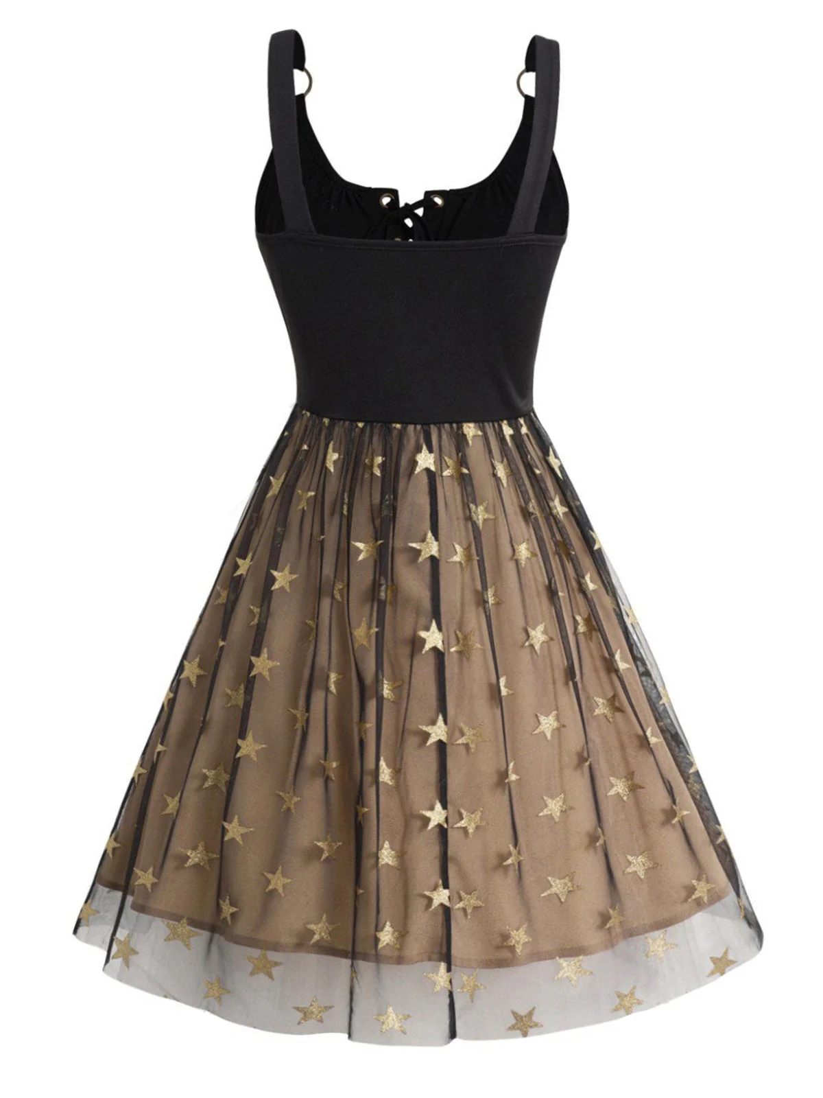 1950s Strap Mesh Stars Lace-Up Dress - Image 3