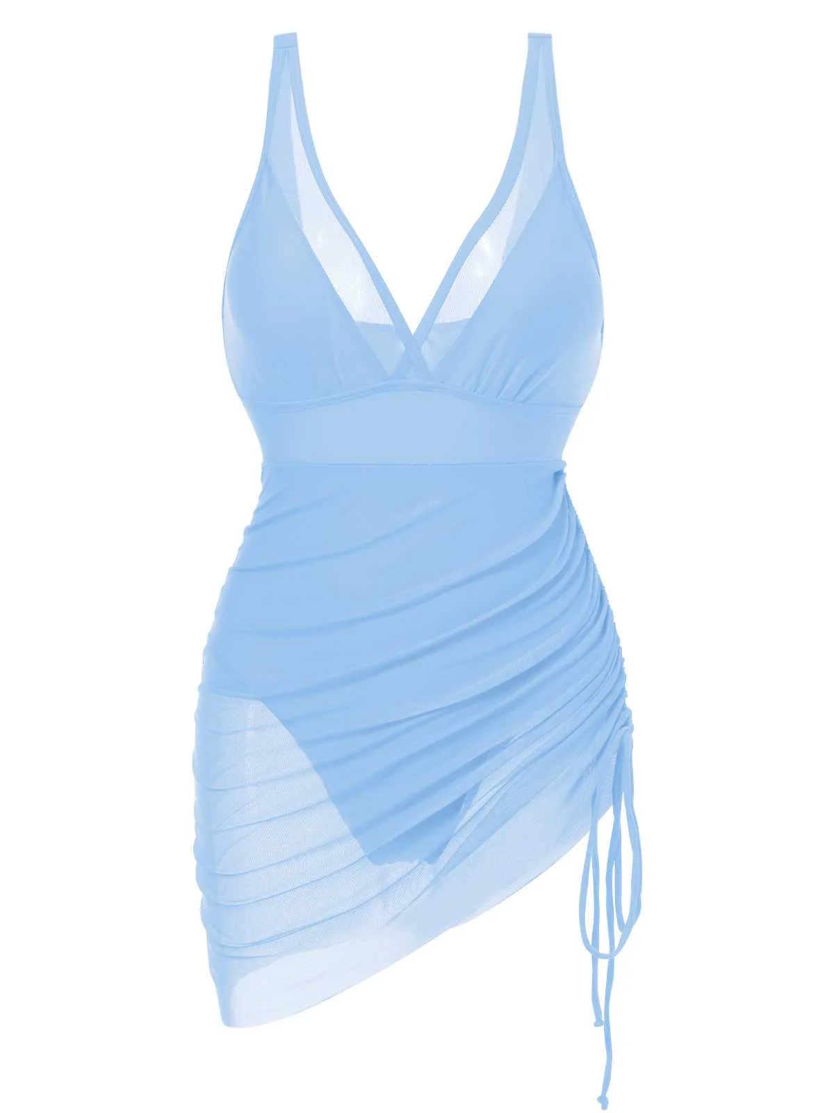 1950s Strap Sheer Mesh Solid One-Piece Swimsuit - Image 9