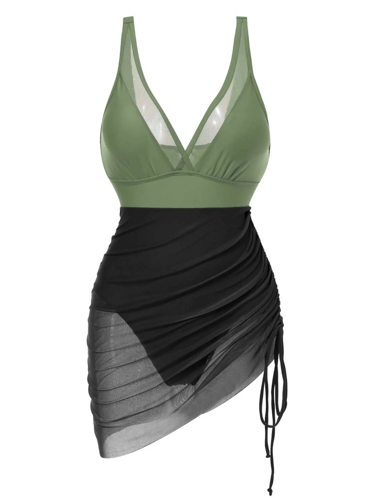 1950s Strap Sheer Mesh Solid One-Piece Swimsuit - Image 6