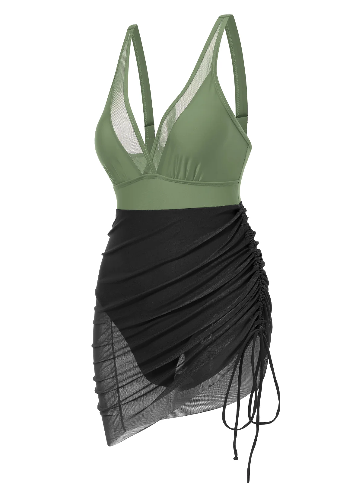 1950s Strap Sheer Mesh Solid One-Piece Swimsuit - Image 7