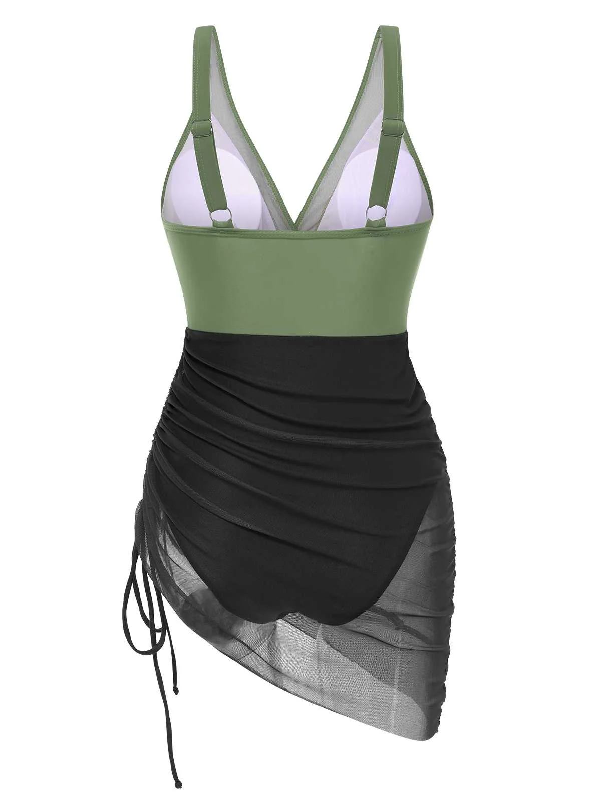 1950s Strap Sheer Mesh Solid One-Piece Swimsuit - Image 8
