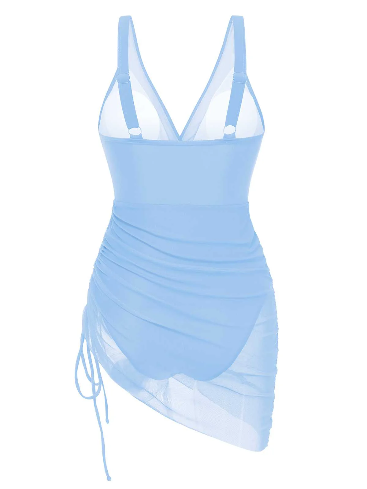 1950s Strap Sheer Mesh Solid One-Piece Swimsuit - Image 10