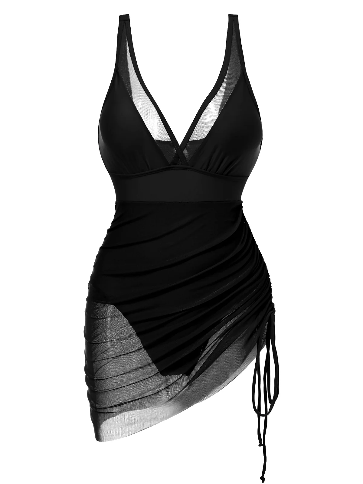 1950s Strap Sheer Mesh Solid One-Piece Swimsuit - Image 11