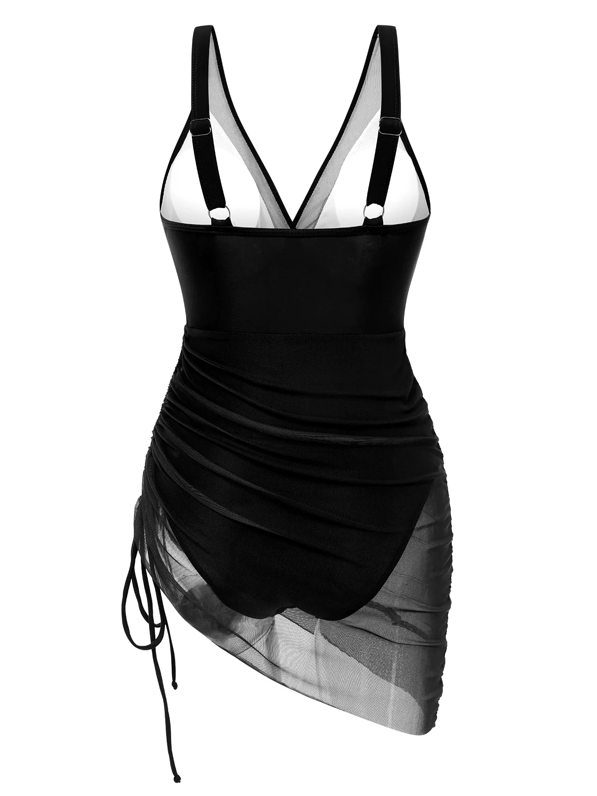 1950s Strap Sheer Mesh Solid One-Piece Swimsuit - Image 12