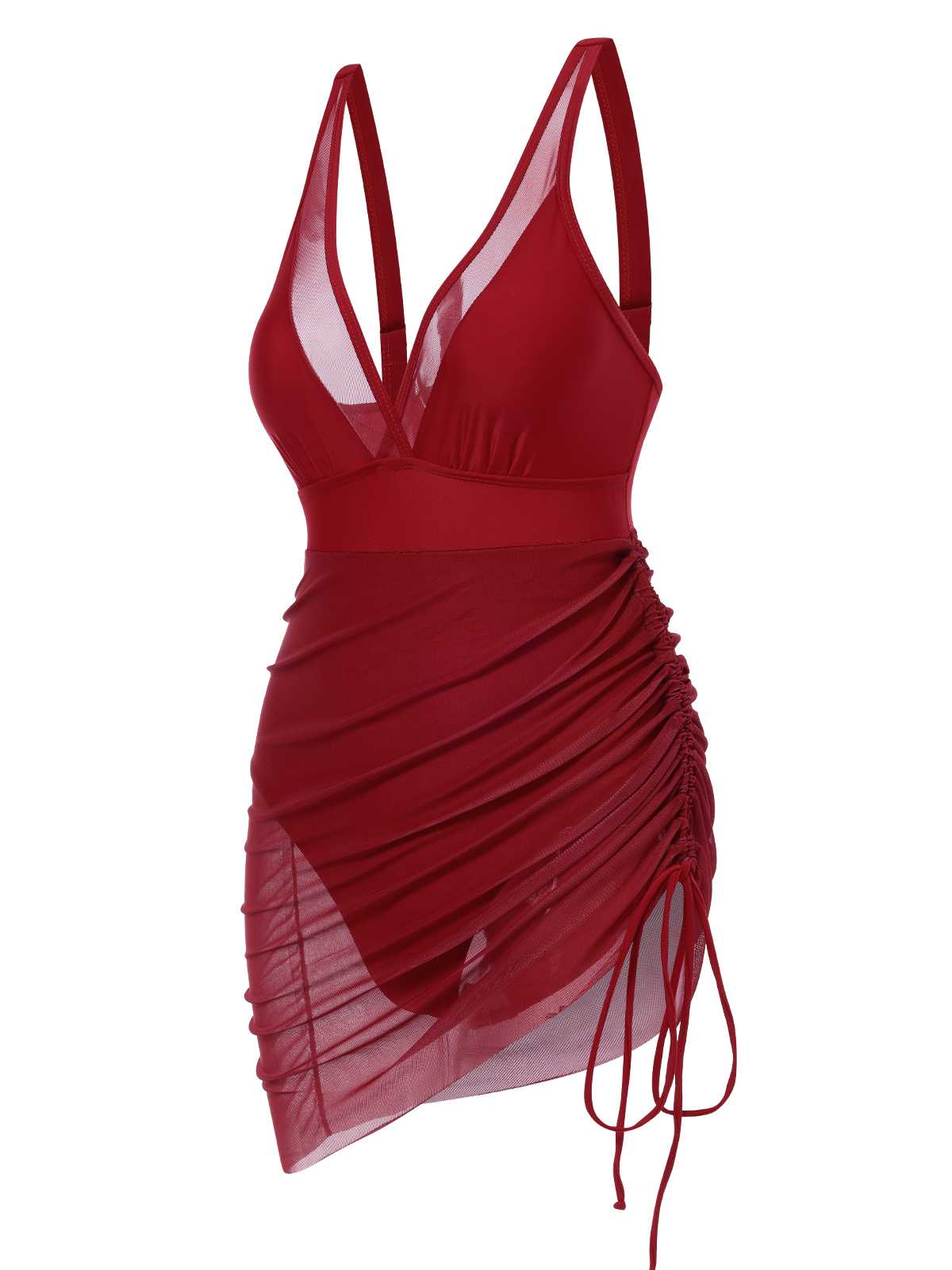 1950s Strap Sheer Mesh Solid One-Piece Swimsuit - Image 2