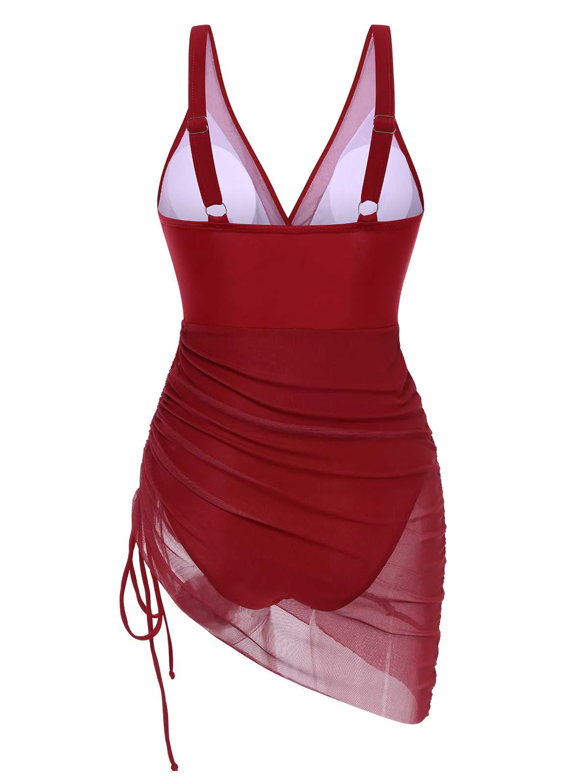 1950s Strap Sheer Mesh Solid One-Piece Swimsuit - Image 3