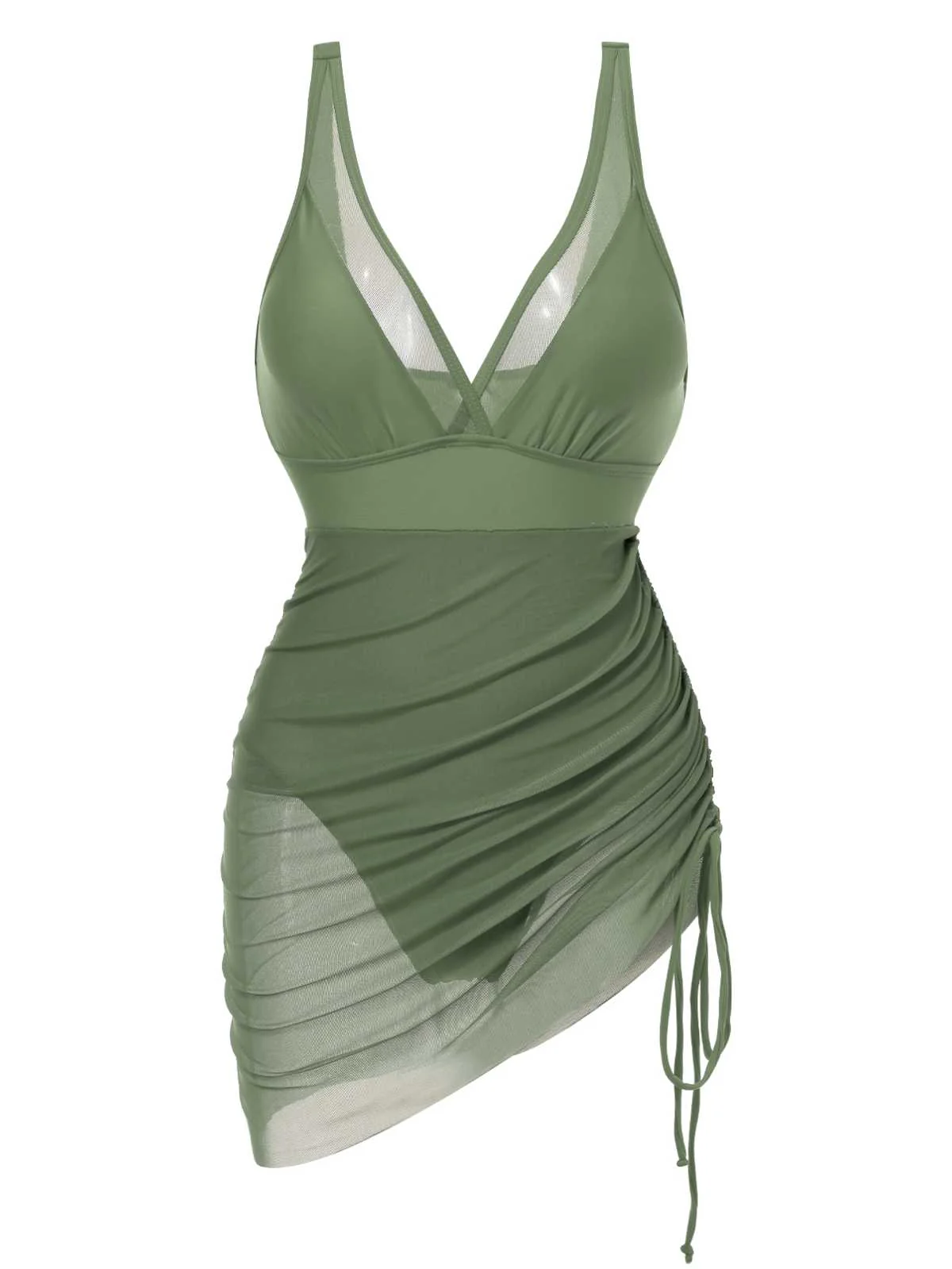 1950s Strap Sheer Mesh Solid One-Piece Swimsuit - Image 4