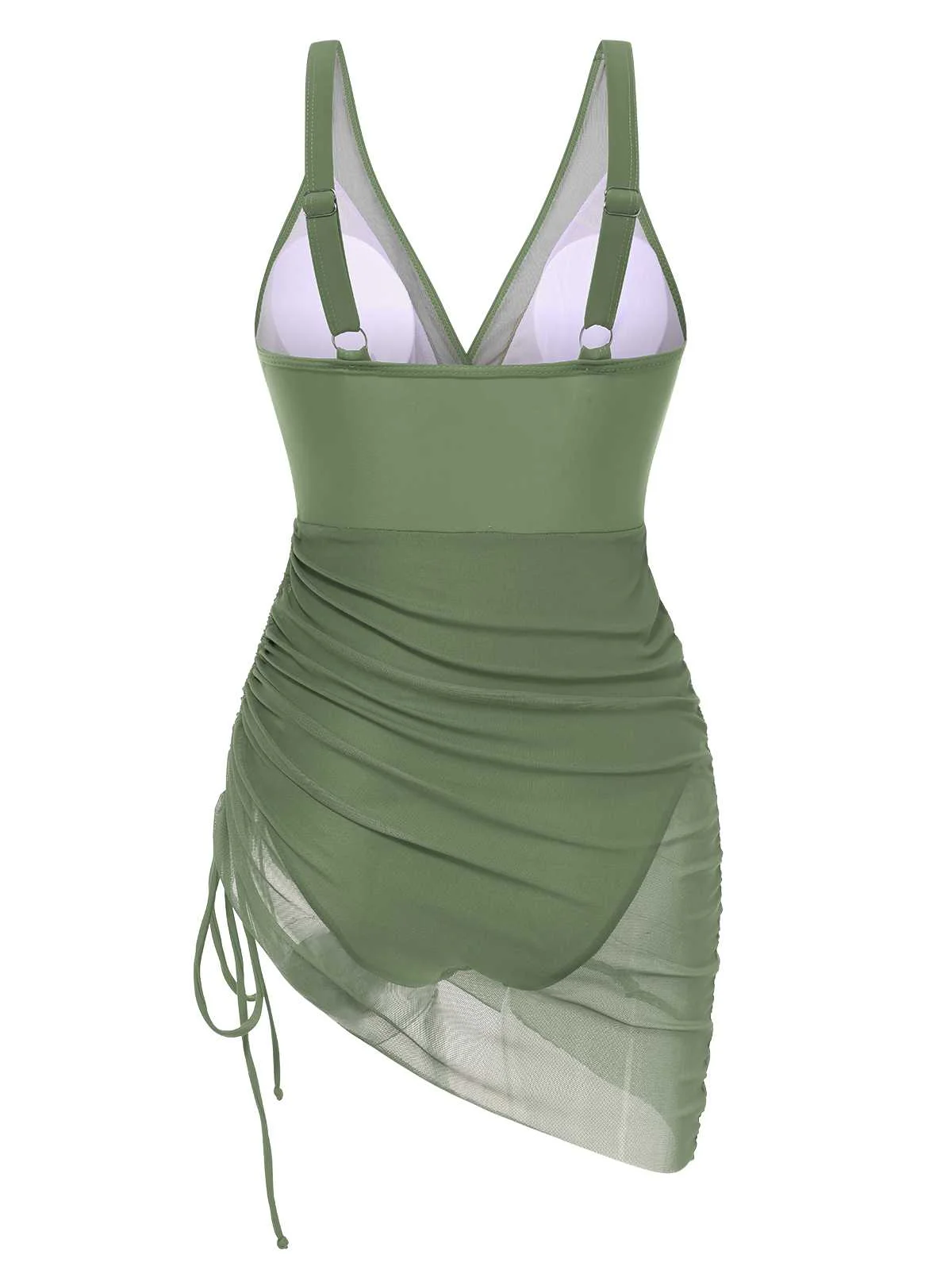 1950s Strap Sheer Mesh Solid One-Piece Swimsuit - Image 5