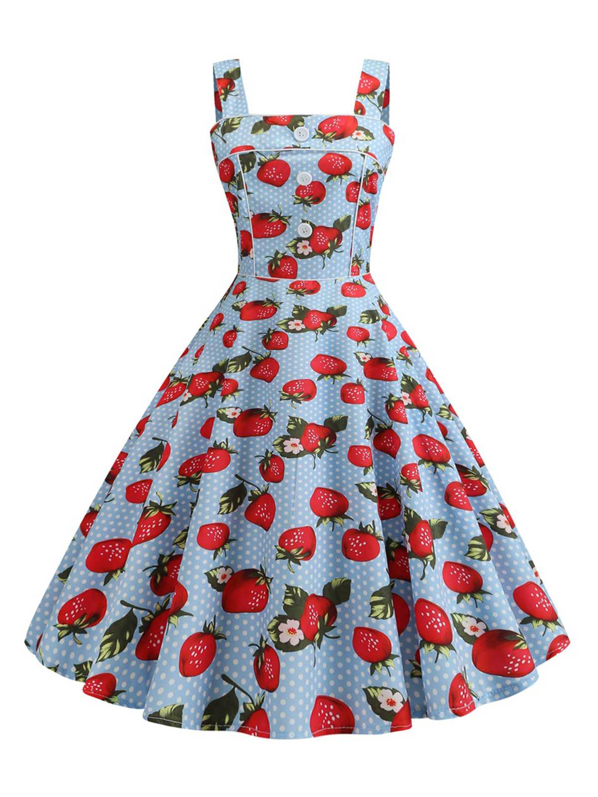 1950s Strap Strawberry Polka Dots Sleeveless Dress - Image 2
