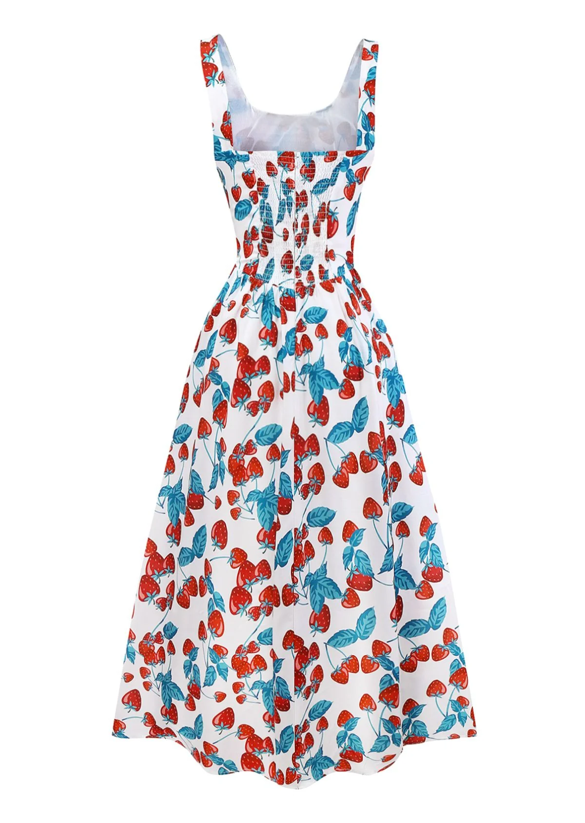 1950s Strawberry Square Neck Wide Strap Dress - Image 2