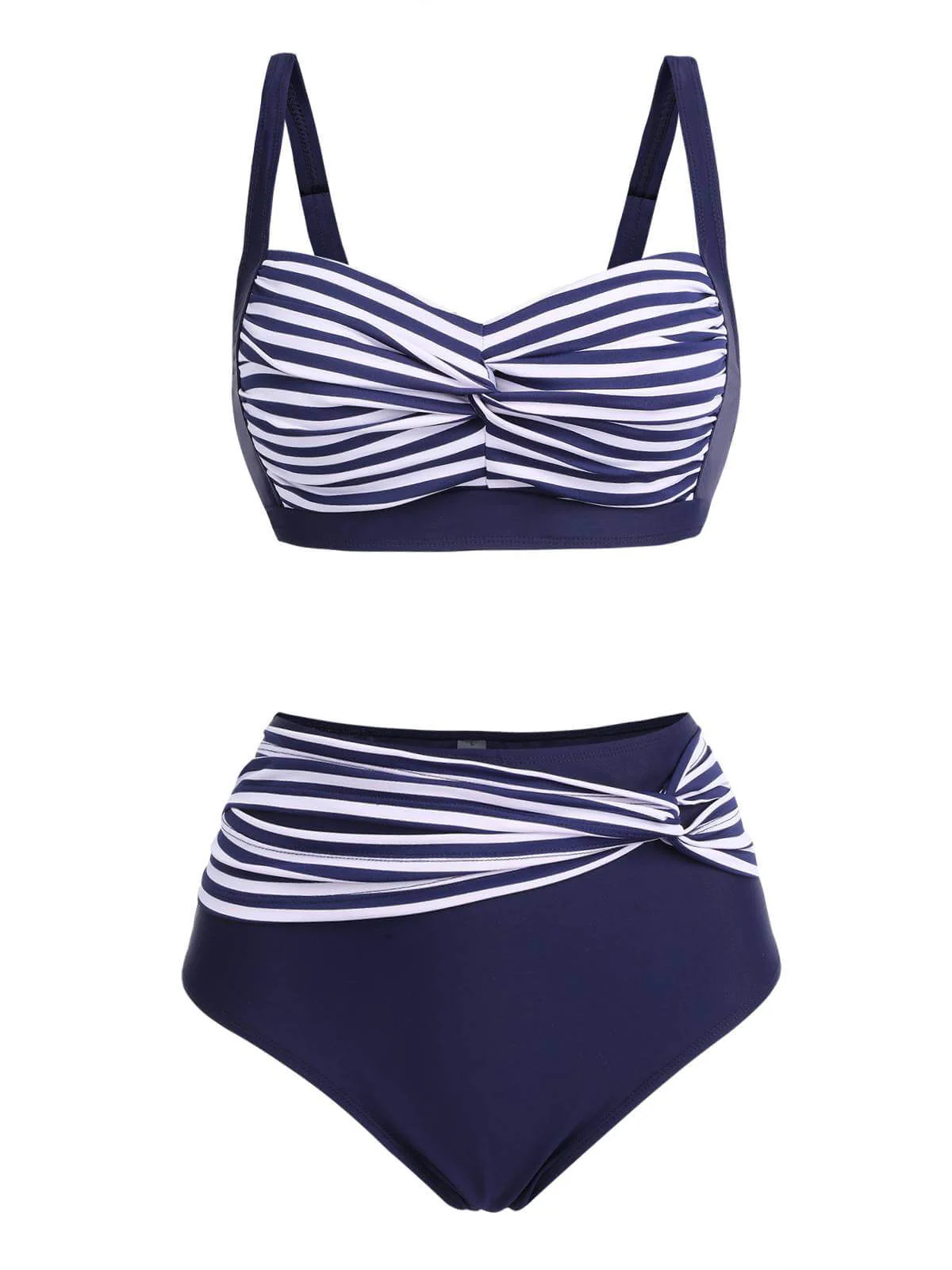[Plus Size] 1950s Stripe Twisted Patchwork Strap Swimsuit - Image 2