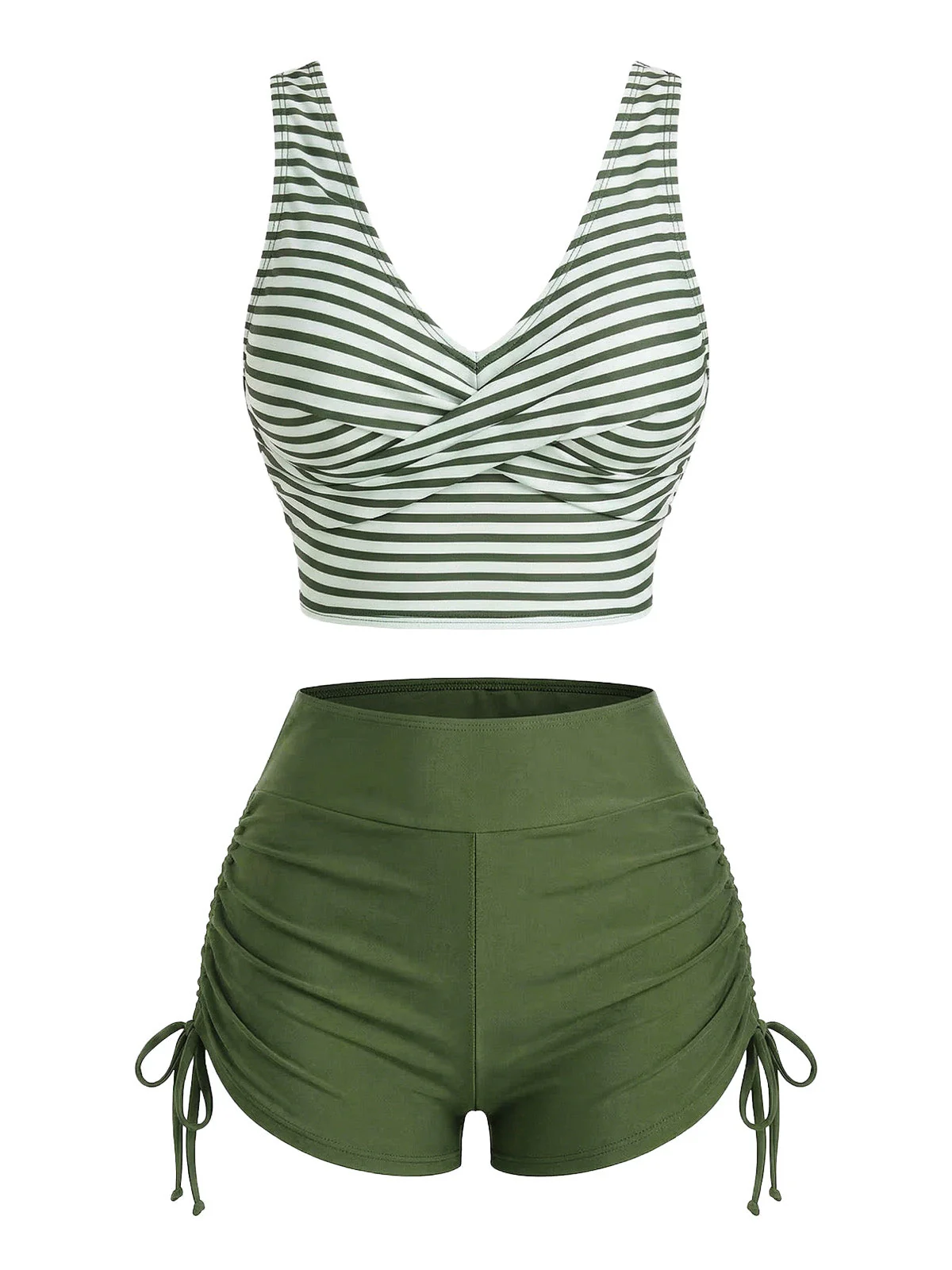 1950s Striped Cross Drawstring Tankini Set - Image 4