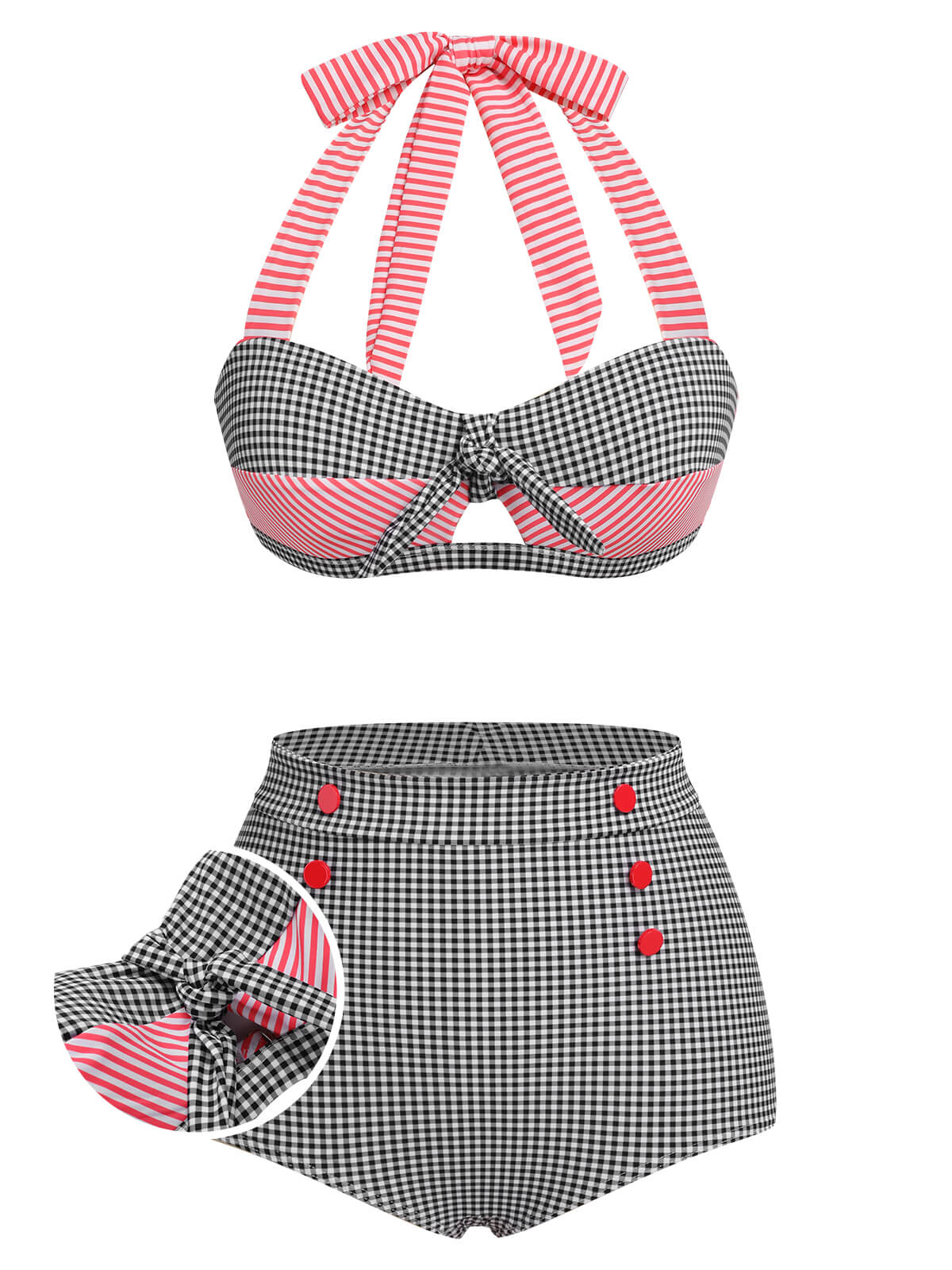 1950s Striped Patchwork Halter Swimsuit - Image 16