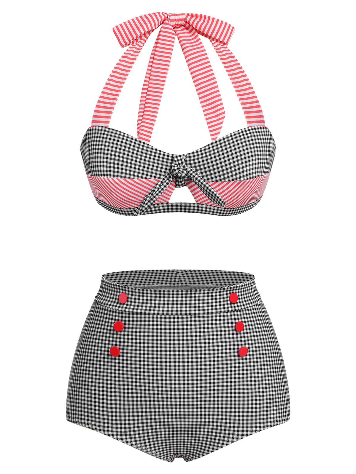 1950s Striped Patchwork Halter Swimsuit - Image 17