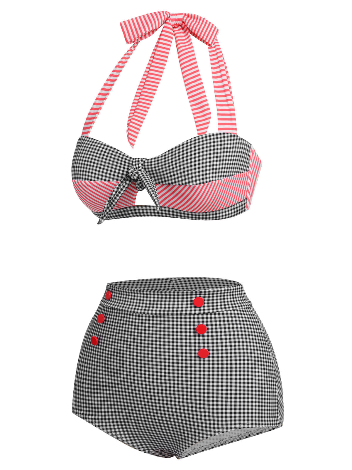 1950s Striped Patchwork Halter Swimsuit - Image 18