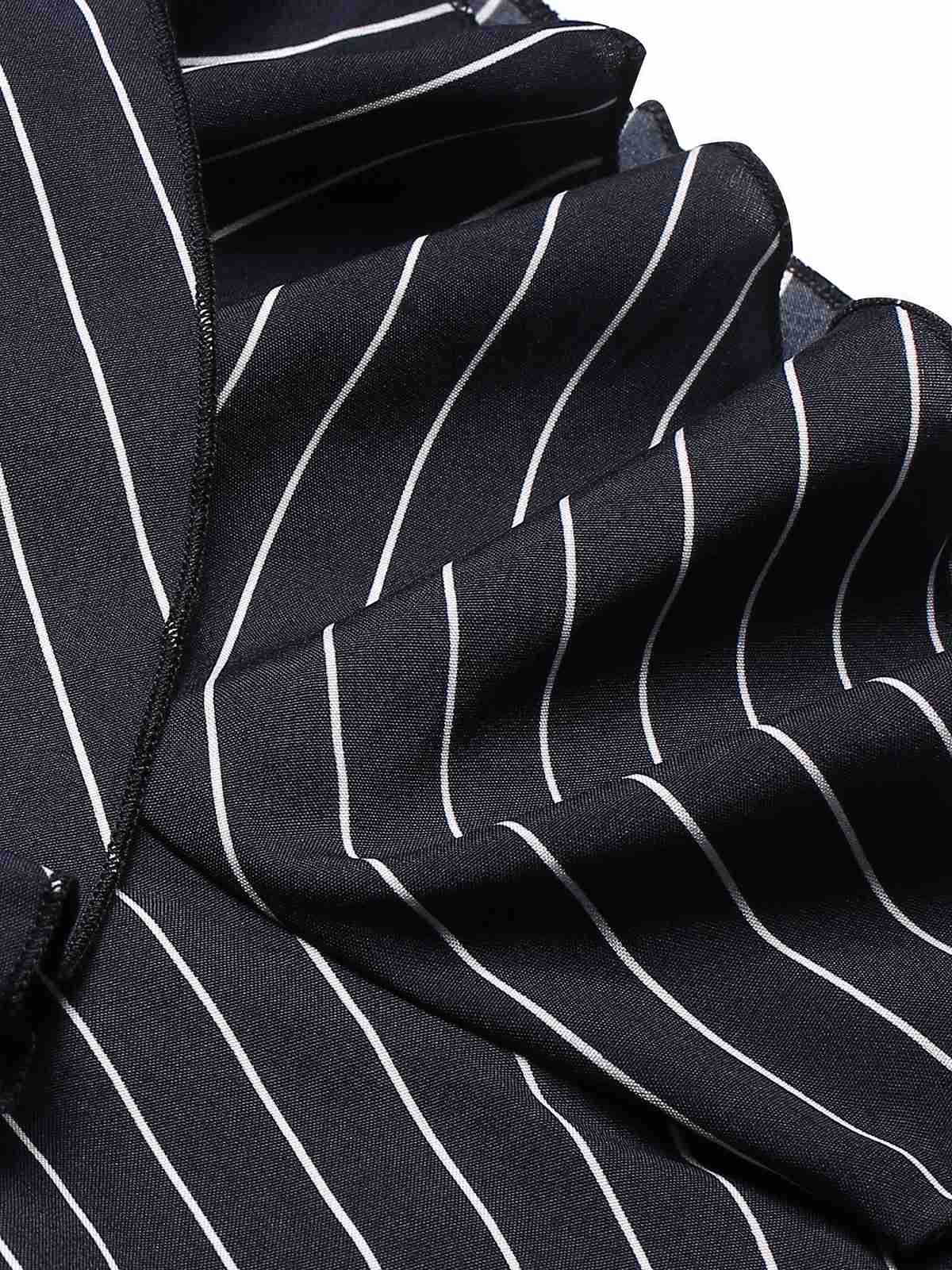 1950s Striped Slanted Shoulder Ruffle Jumpsuit - Image 4
