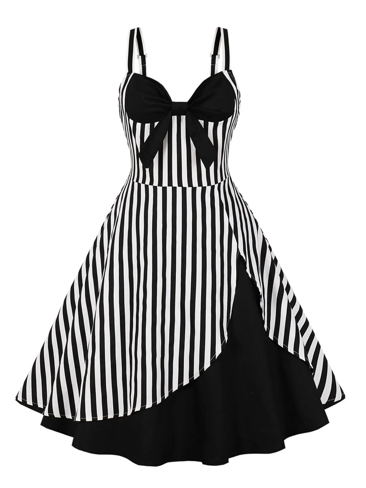 1950s Stripes Contrast Patchwork Strap Dress - Image 5
