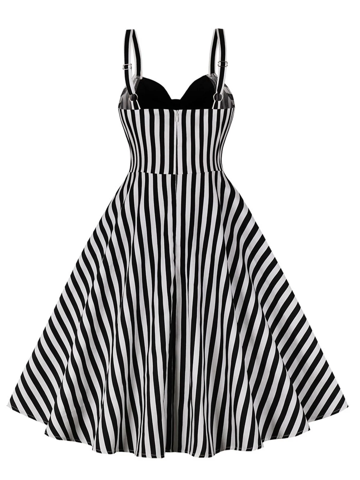 1950s Stripes Contrast Patchwork Strap Dress - Image 6