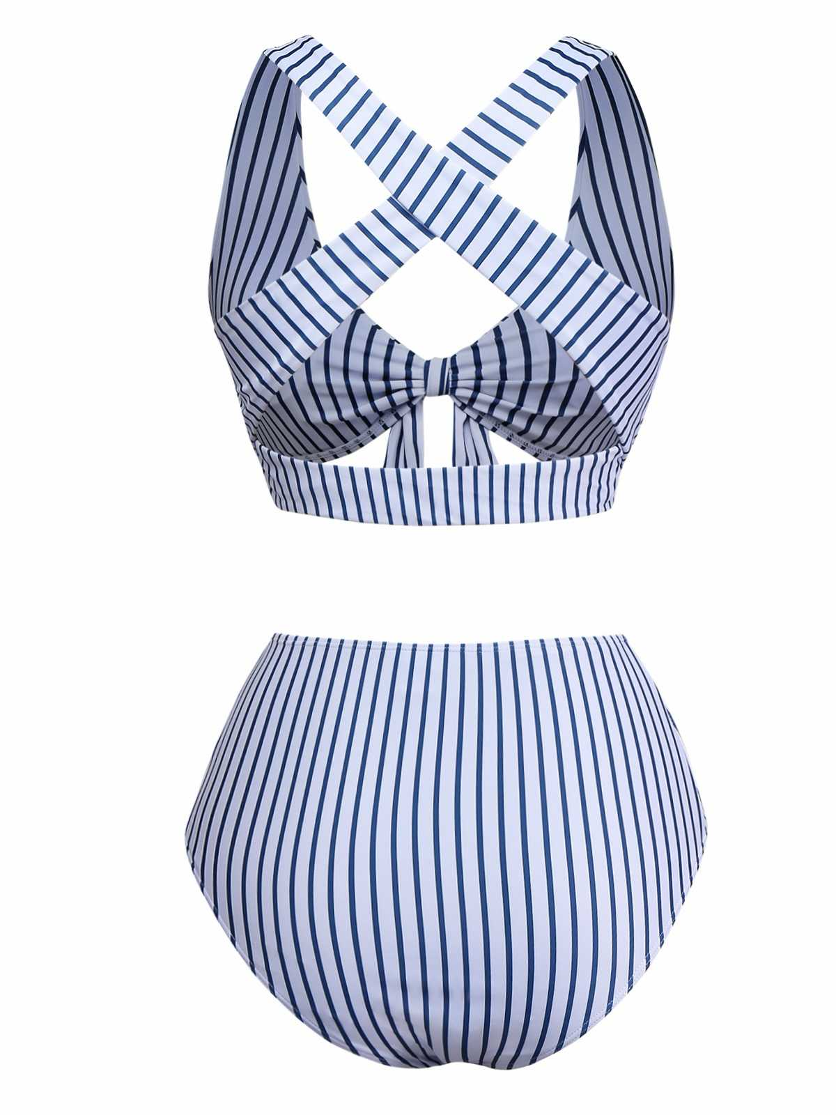 1950s Stripes Criss-Cross High-Waist Bikini Set - Image 2