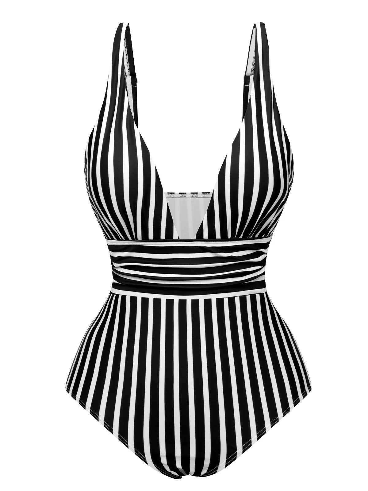 1950s Stripes Spaghetti Strap One-Piece Swimsuit - Image 3