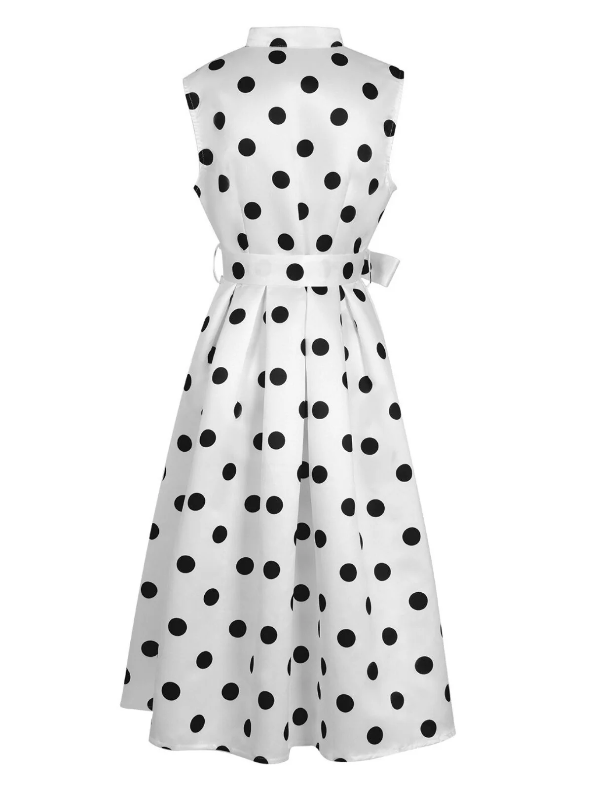 1950s Surplice V-Neck Polka Dot Belted Dress - Image 3
