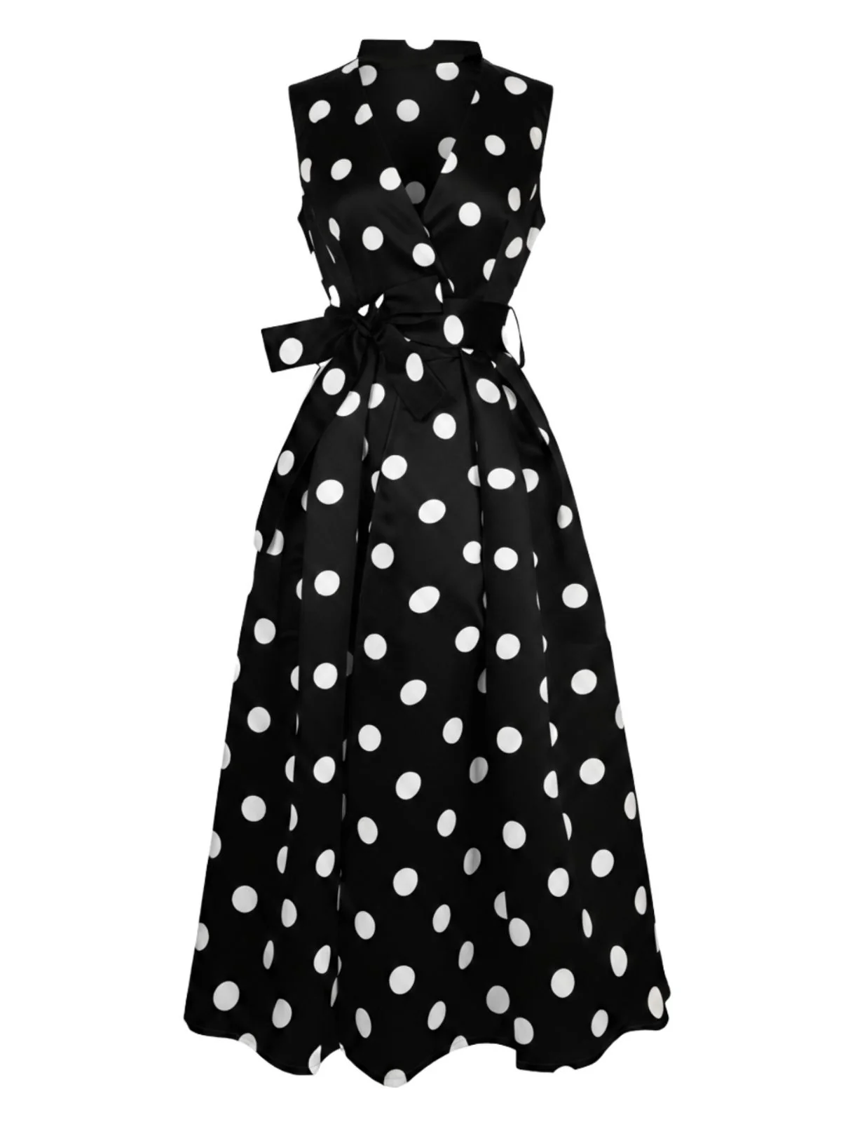1950s Surplice V-Neck Polka Dot Belted Dress - Image 4