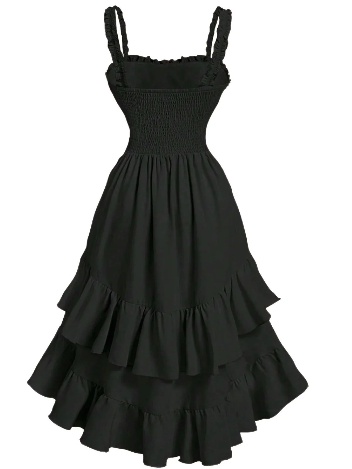 1950s Suspender Ruched Tiered Ruffle Hem Dress - Image 10