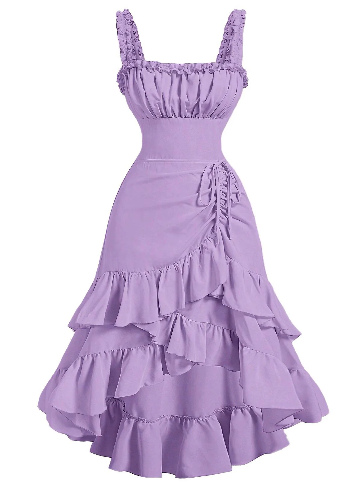 1950s Suspender Ruched Tiered Ruffle Hem Dress - Image 2