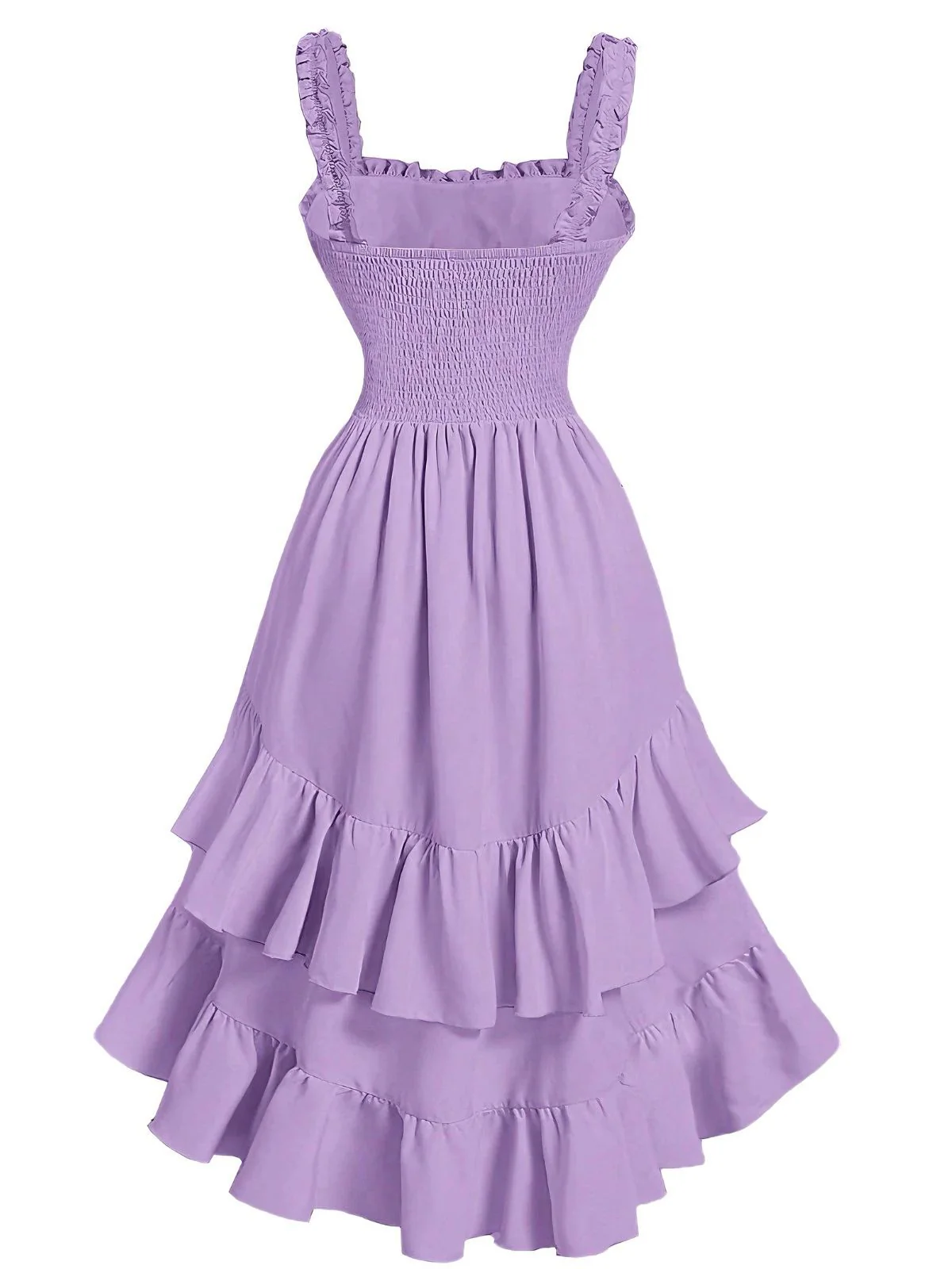 1950s Suspender Ruched Tiered Ruffle Hem Dress - Image 3