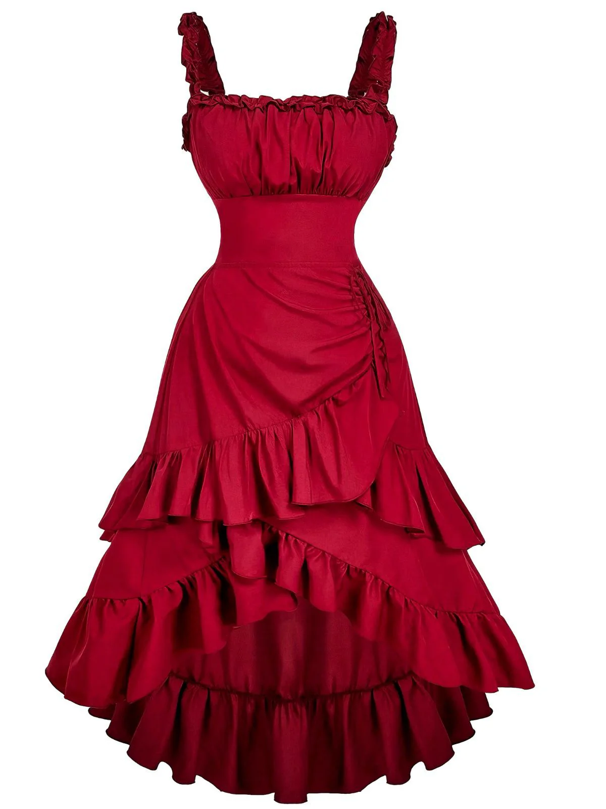 1950s Suspender Ruched Tiered Ruffle Hem Dress - Image 6