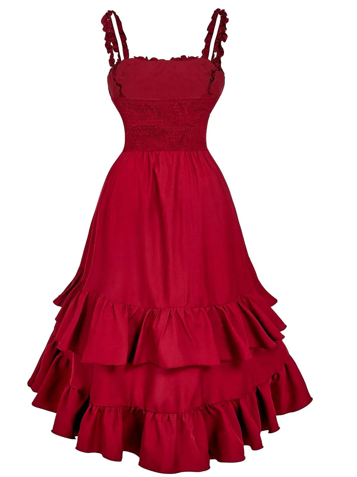 1950s Suspender Ruched Tiered Ruffle Hem Dress - Image 7