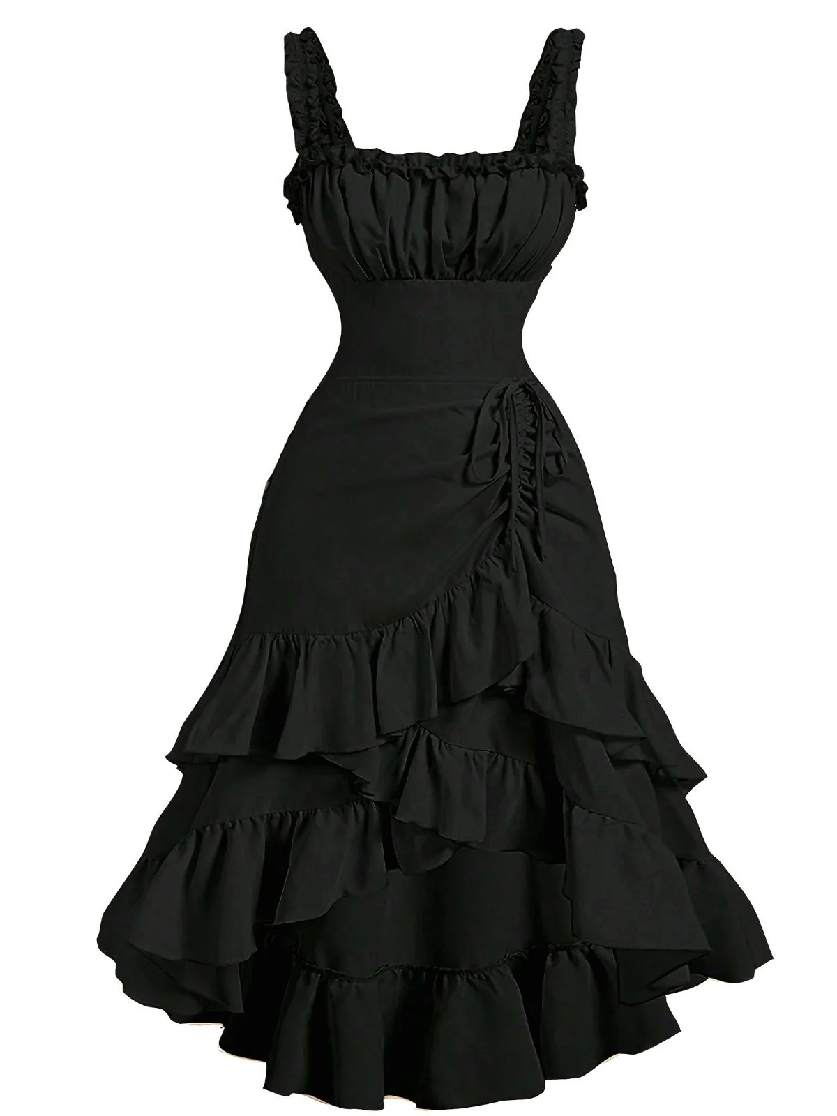 1950s Suspender Ruched Tiered Ruffle Hem Dress - Image 9