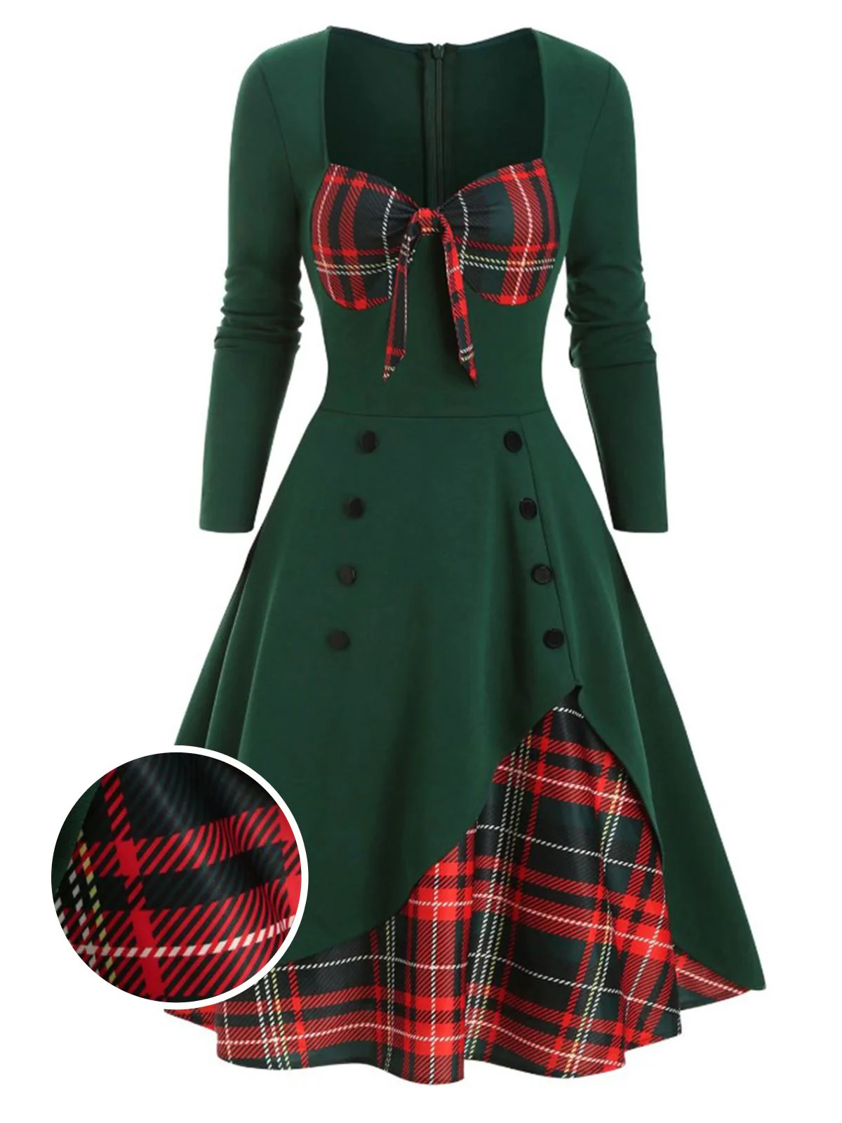 1950s Sweetheart Plaid Patchwork Dress - Image 11