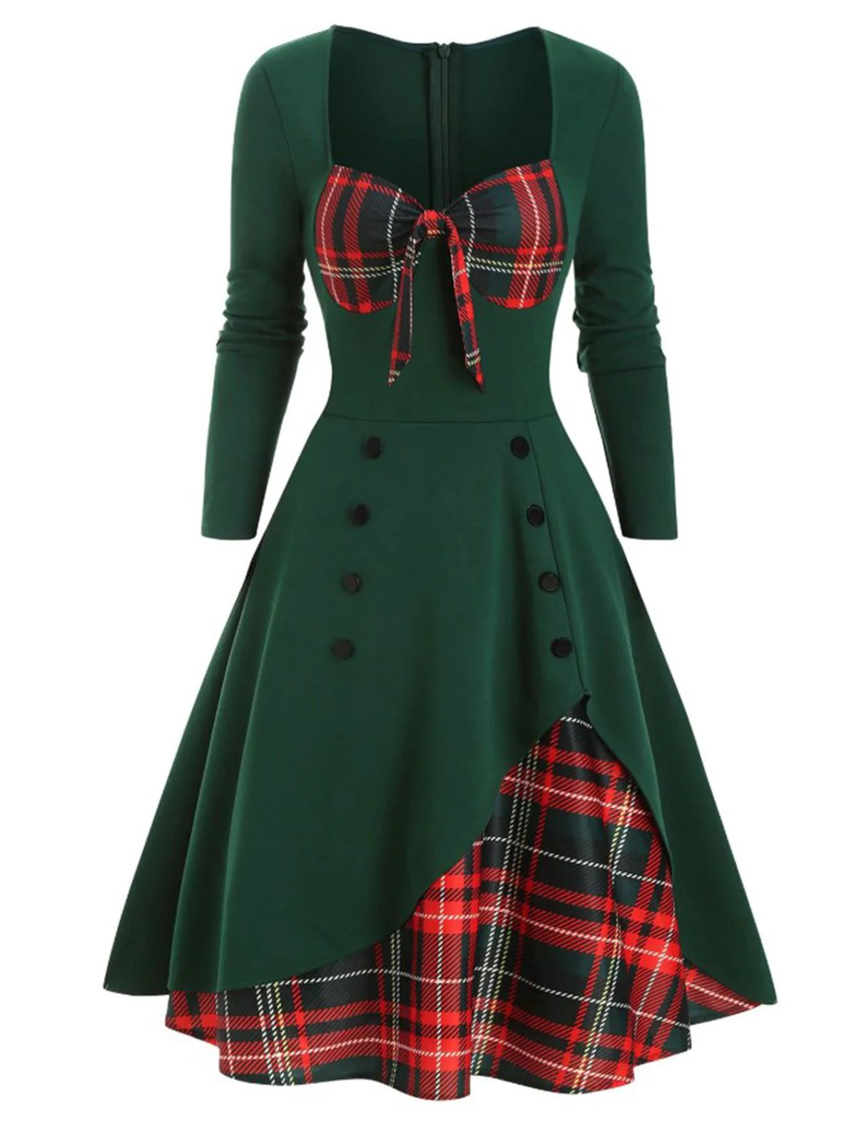 1950s Sweetheart Plaid Patchwork Dress - Image 12