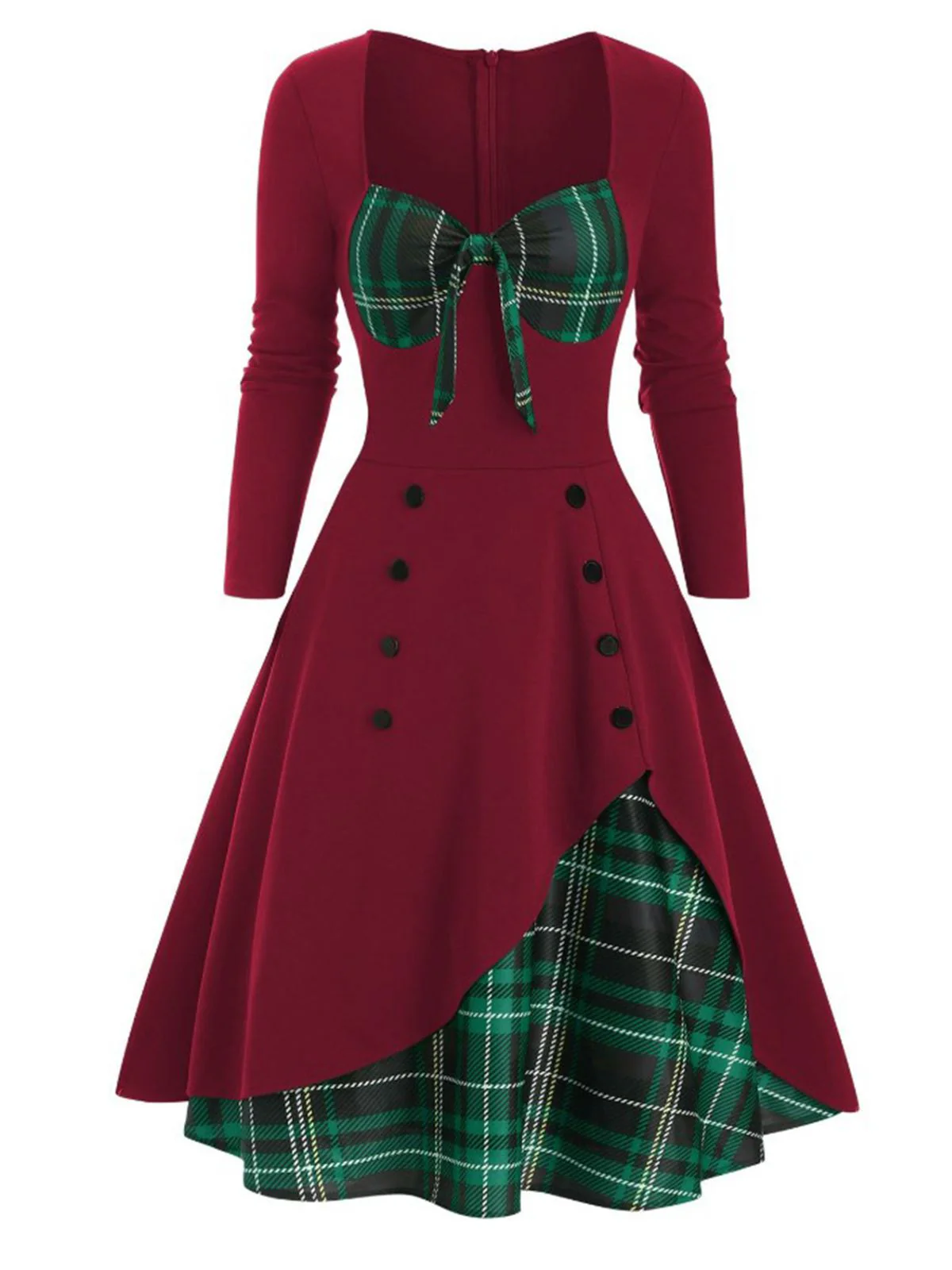 1950s Sweetheart Plaid Patchwork Dress - Image 7