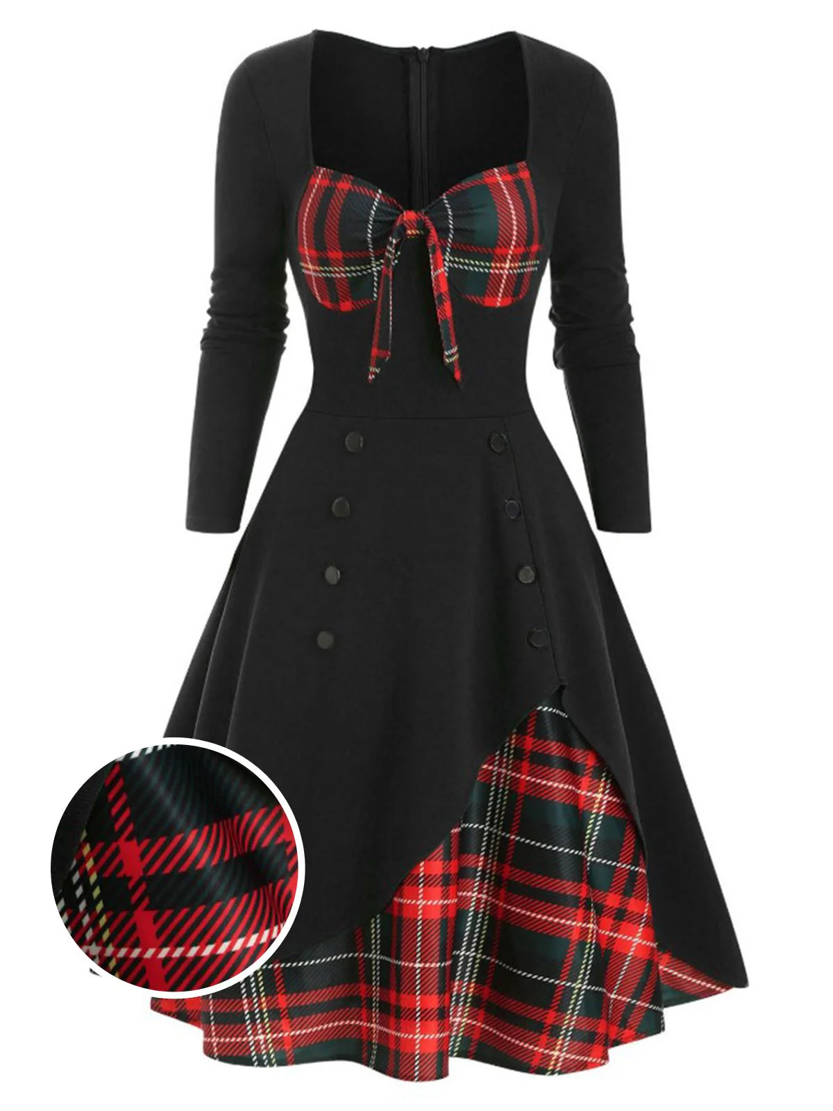 1950s Sweetheart Plaid Patchwork Dress - Image 11