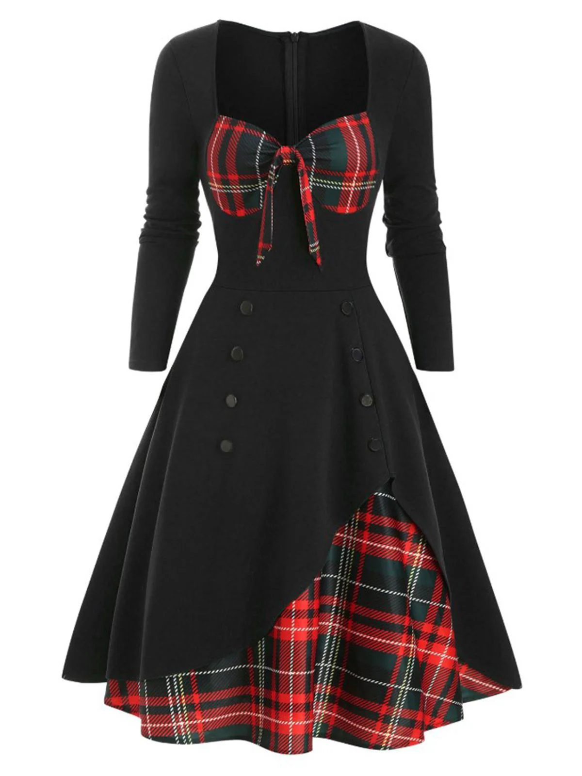 1950s Sweetheart Plaid Patchwork Dress - Image 12