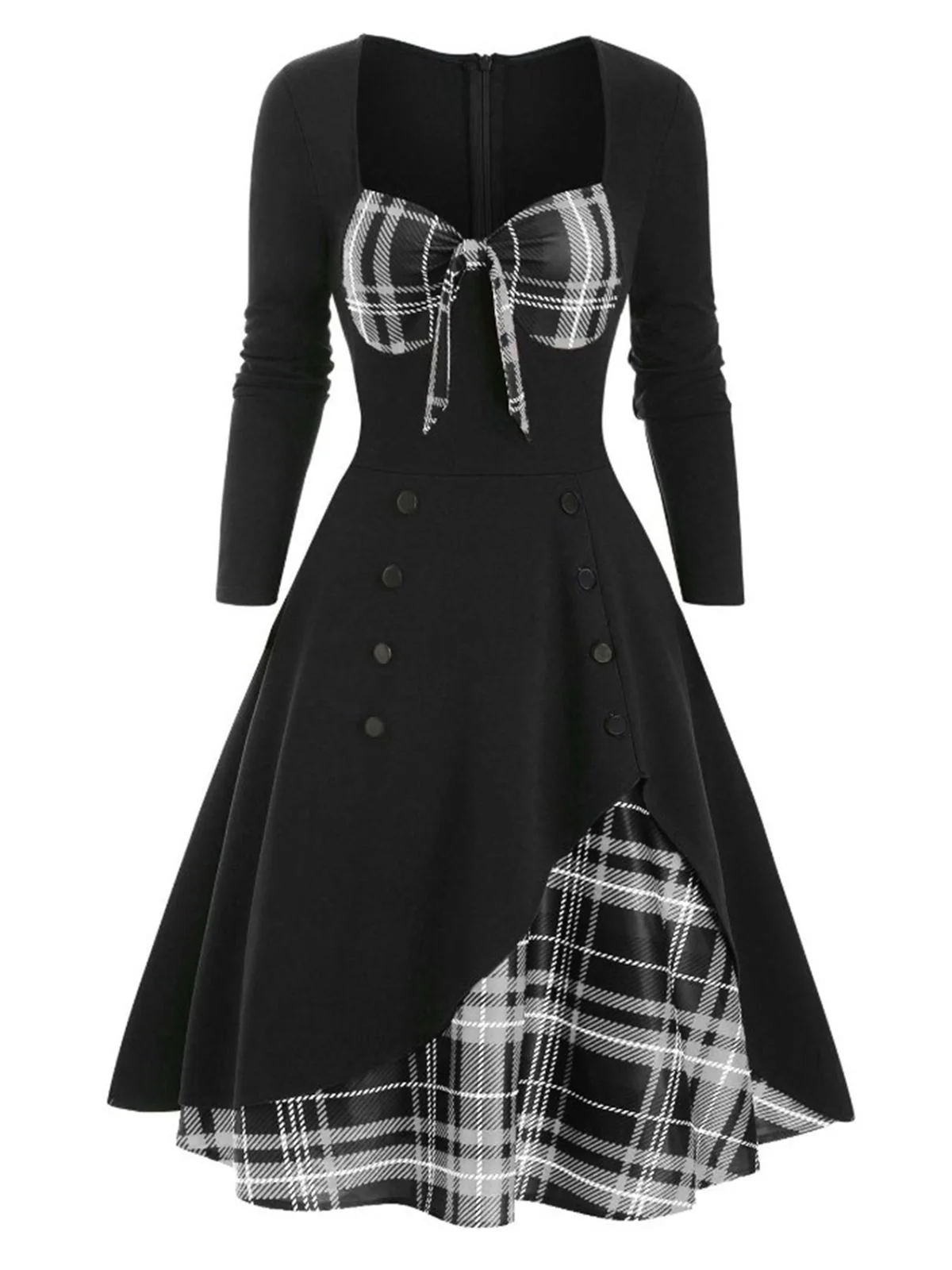 1950s Sweetheart Plaid Patchwork Dress - Image 17