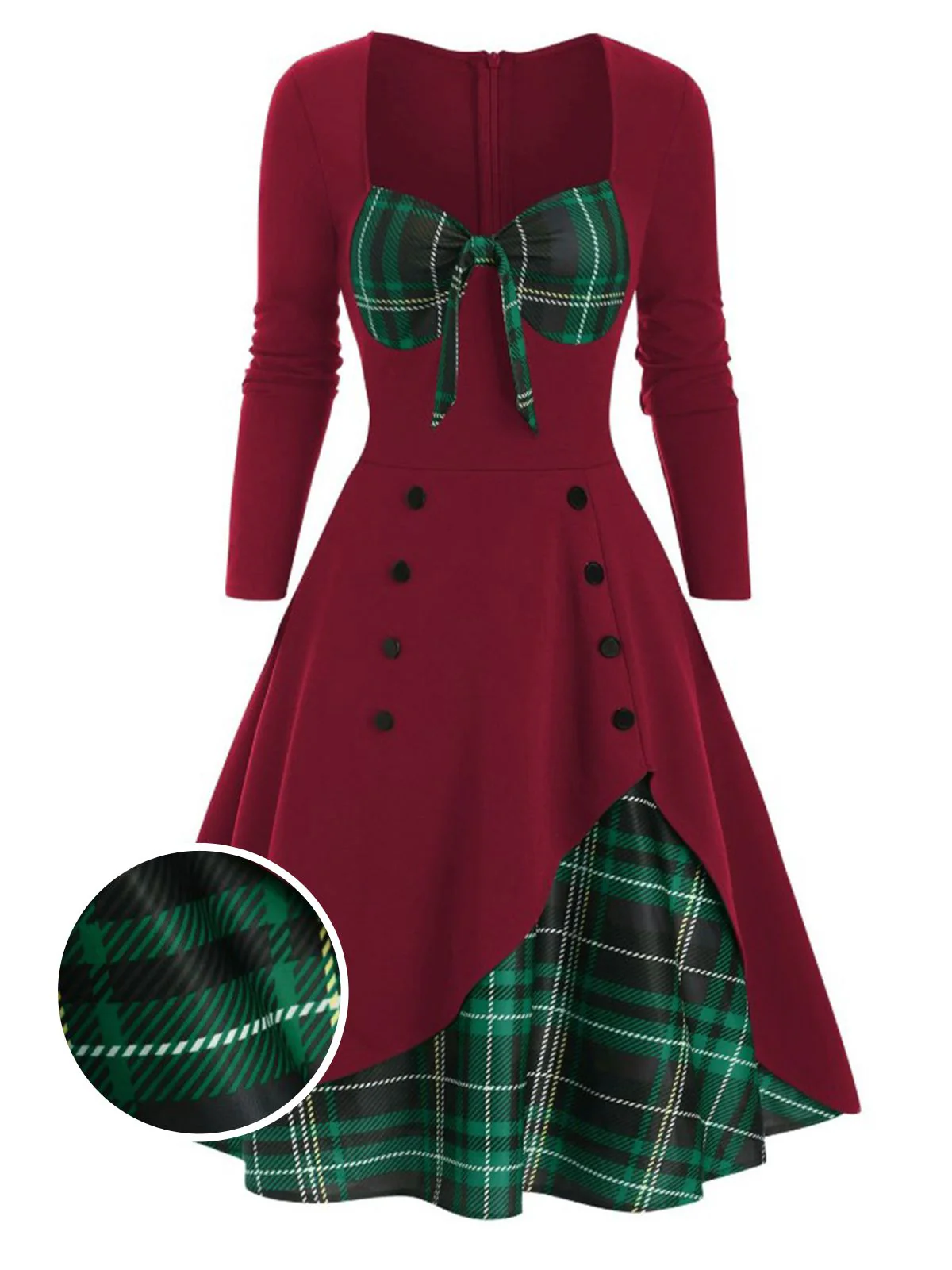 1950s Sweetheart Plaid Patchwork Dress - Image 6