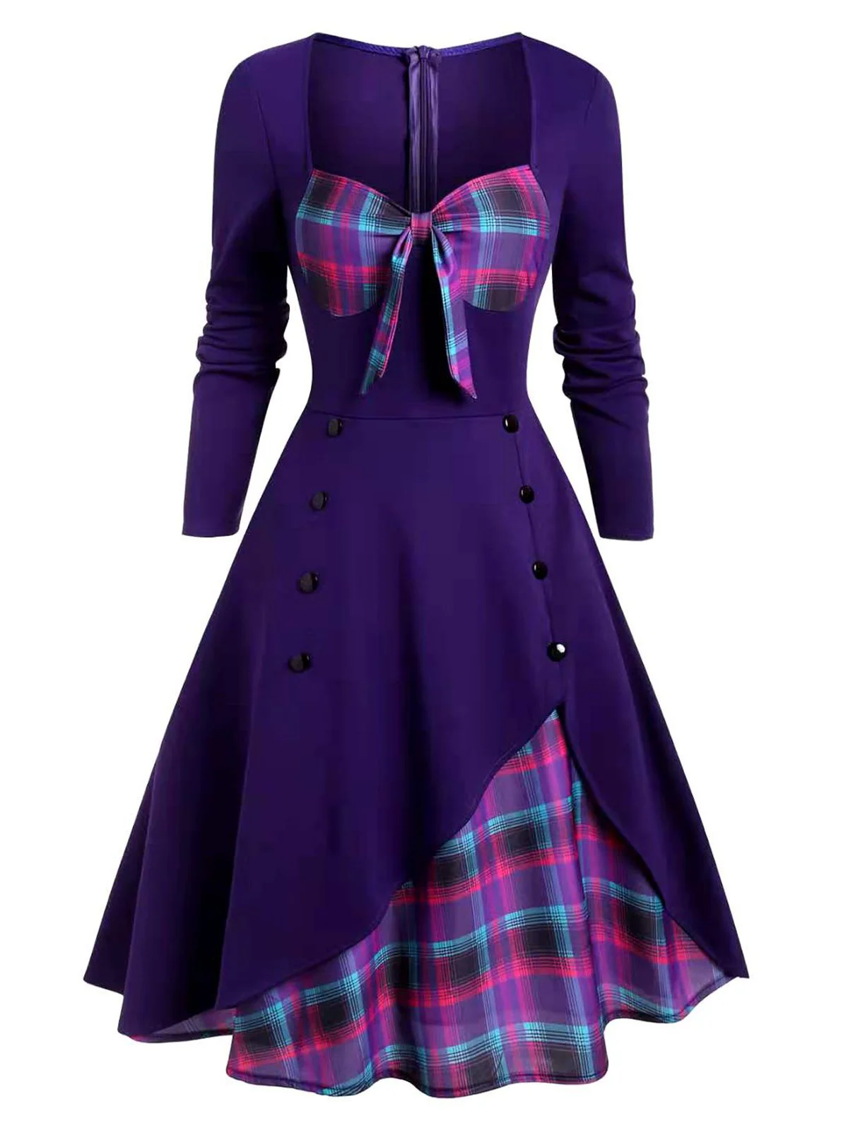 1950s Sweetheart Plaid Patchwork Dress - Image 5