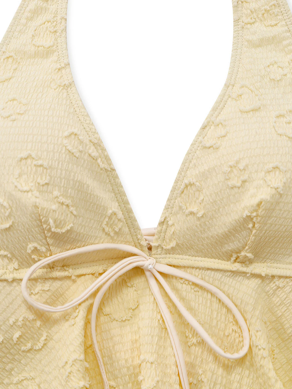 1950s Textured Floral Halter Deep V Tankini Set - Image 5