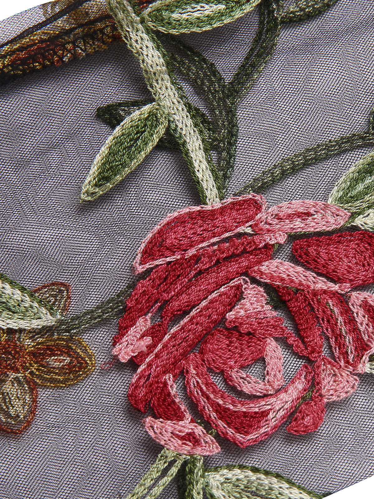 1950s Tie Neck Floral Embroidered Sheer Sleeves Blouse - Image 4