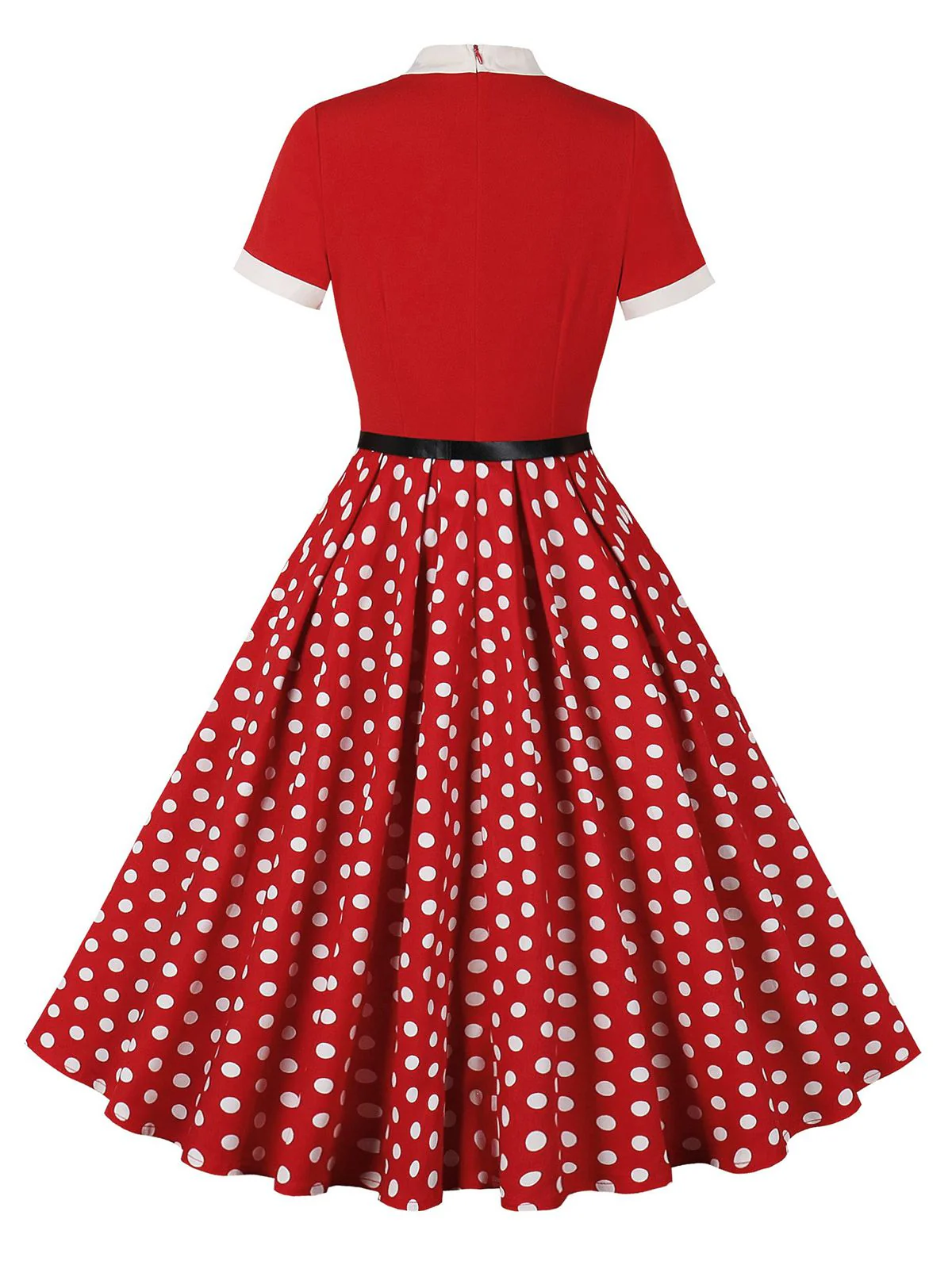 1950s Tie Neck Polka Dots Belted Dress - Image 2
