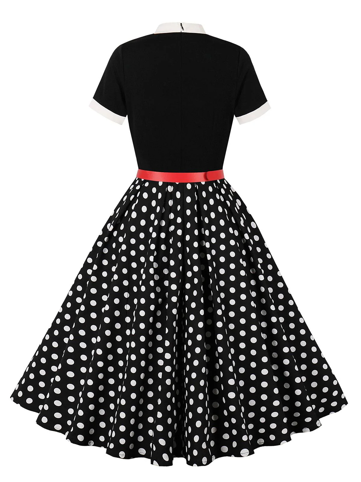 1950s Tie Neck Polka Dots Belted Dress - Image 4